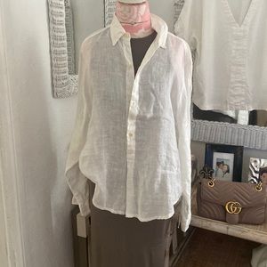🪴 One Day Sale 🪴 CP Shades White Linen 3/4 Button Up Long Sleeve Shirt Size S